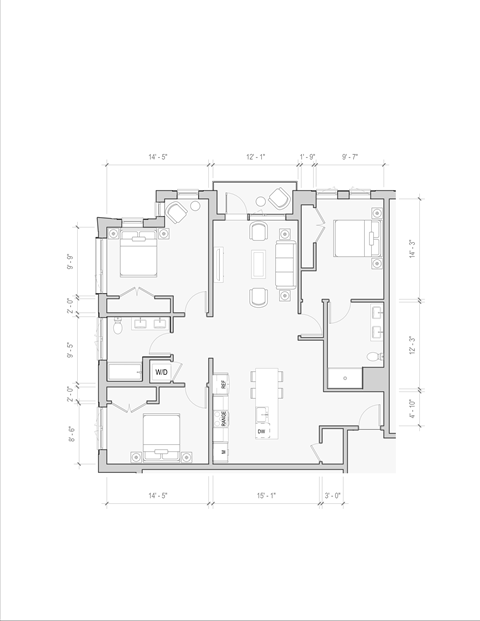 Floor plan for 3 beds, 2 baths, 1505 sqft