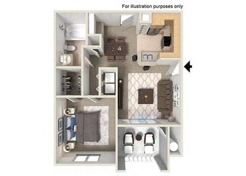 Floor plan for 1 bed, 1 bath, 706 sqft