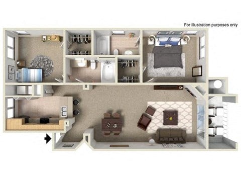 Floor plan for 2 beds, 2 baths, 1082 sqft