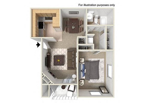 Floor plan for 1 bed, 1 bath, 700 sqft