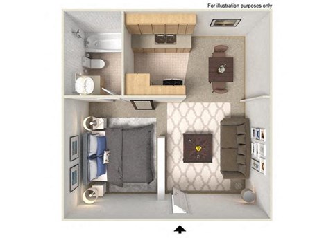 Floor plan for studio, 1 bath, 500 sqft