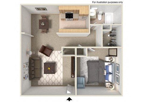 Floor plan for 1 bed, 1 bath, 720 sqft
