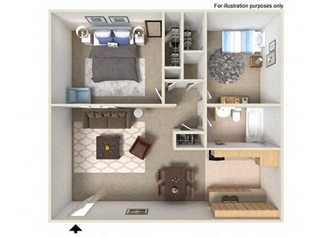 Floor plan for 2 beds, 1 bath, 850 sqft