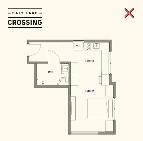Floor plan for studio, 1 bath, 412 sqft