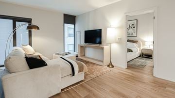 Madison apartment for rent - A living room with a white couch and a television.