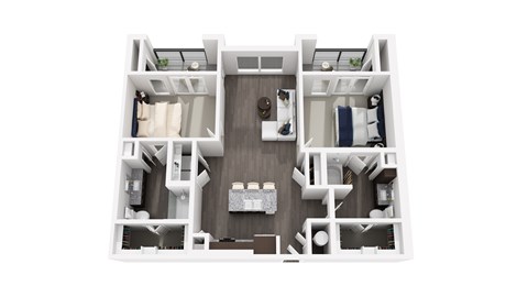 Floor plan for 2 beds, 2 baths, 1341 sqft