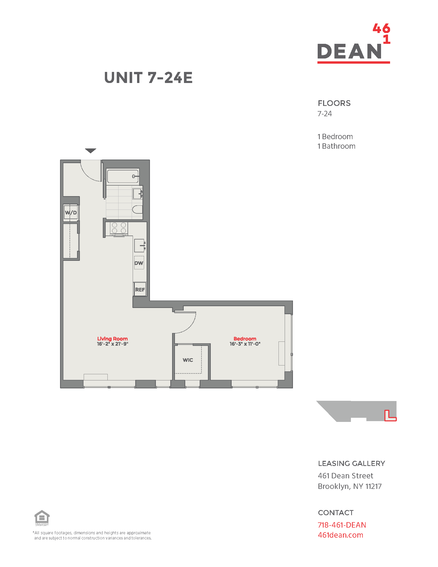 Floor plan for 1 bed, 1 bath, 707 sqft