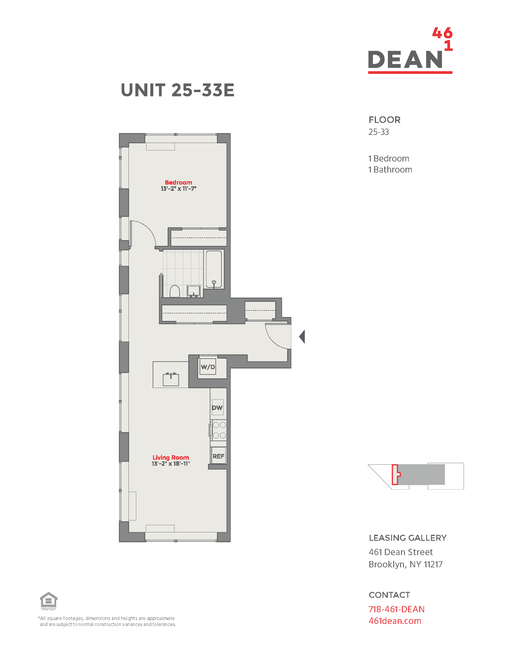 Floor plan for 1 bed, 1 bath, 735 sqft