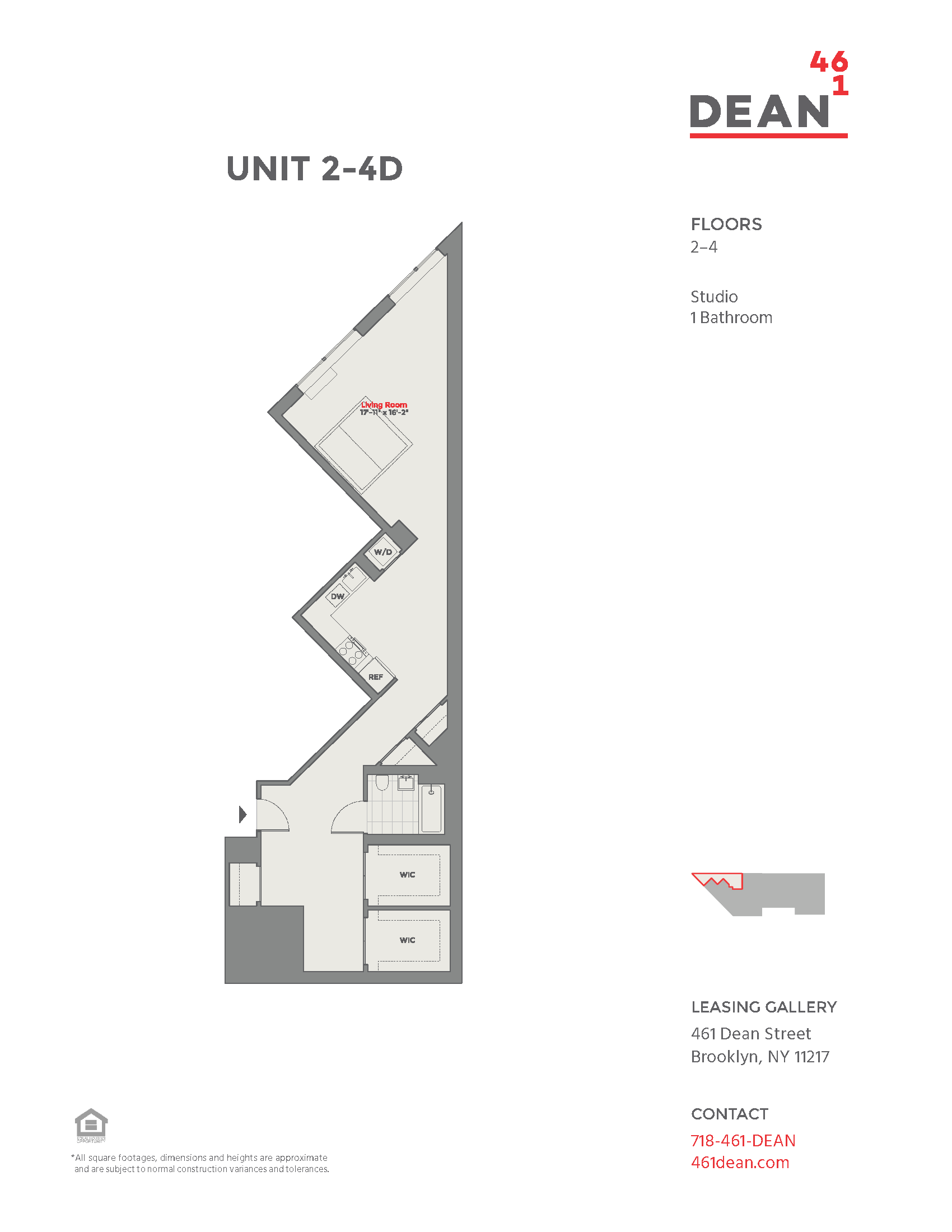 Floor plan for 1 bed, 1 bath, 985 sqft