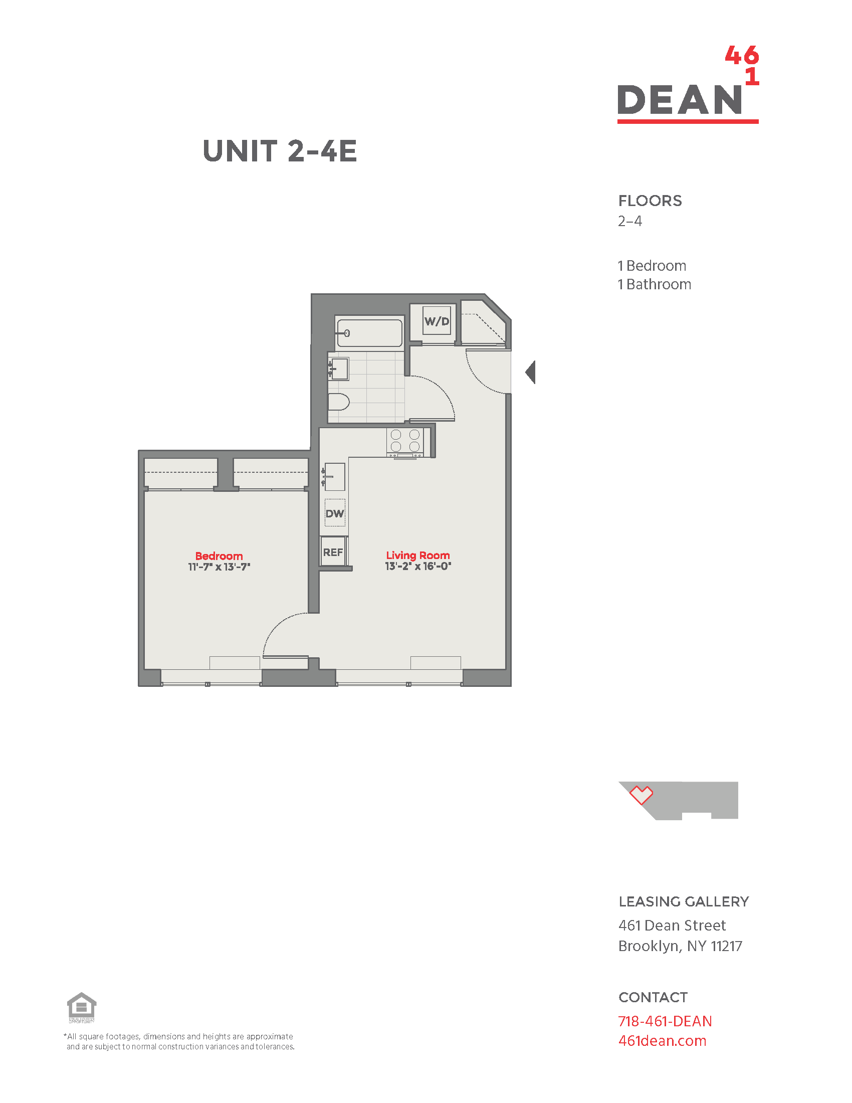 Floor plan for 1 bed, 1 bath, 578 sqft