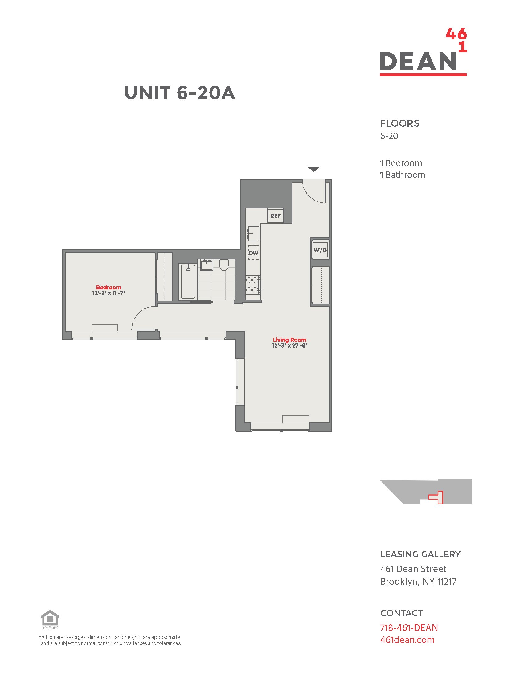Floor plan for 1 bed, 1 bath, 689 sqft