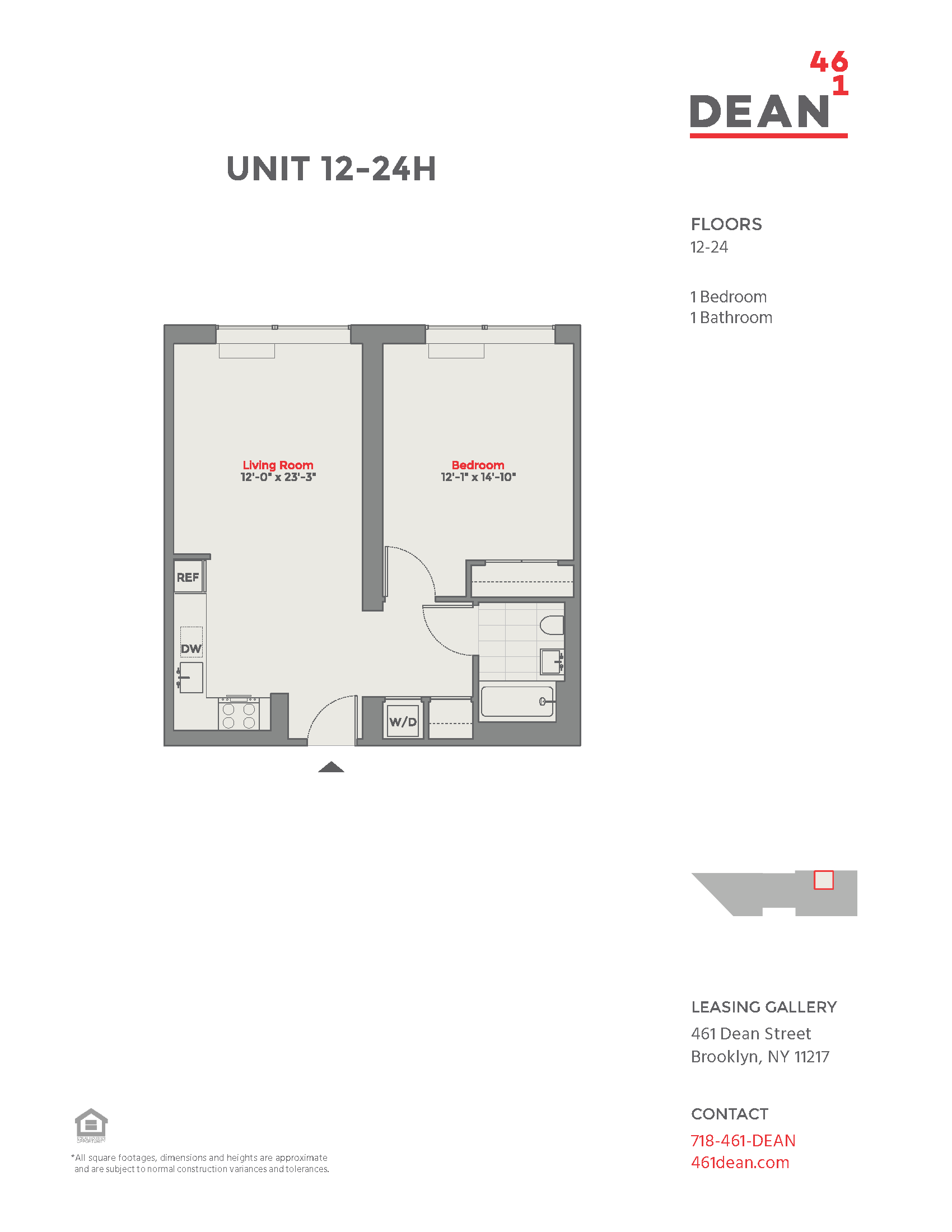 Floor plan for 1 bed, 1 bath, 691 sqft