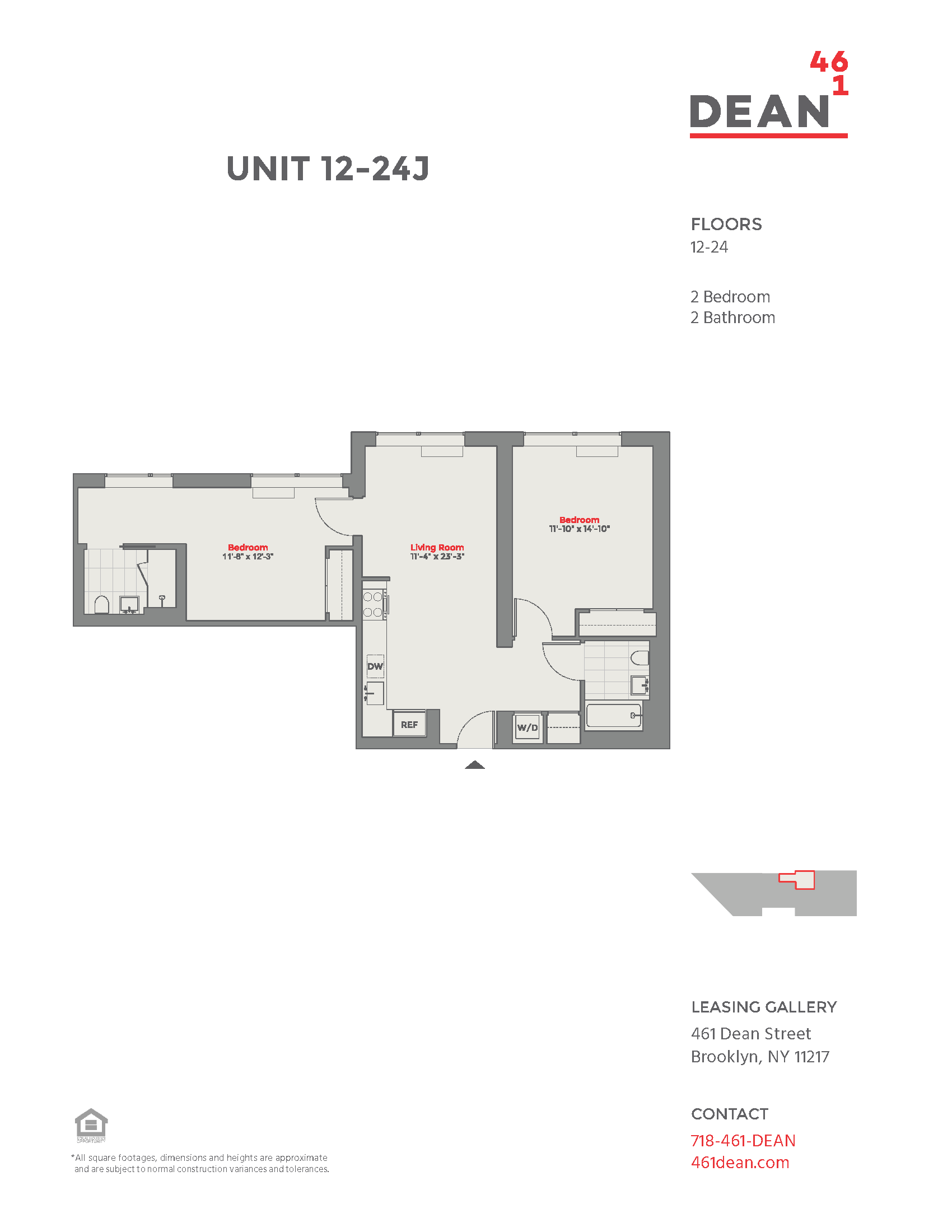 Floor plan for 2 beds, 2 baths, 960 sqft