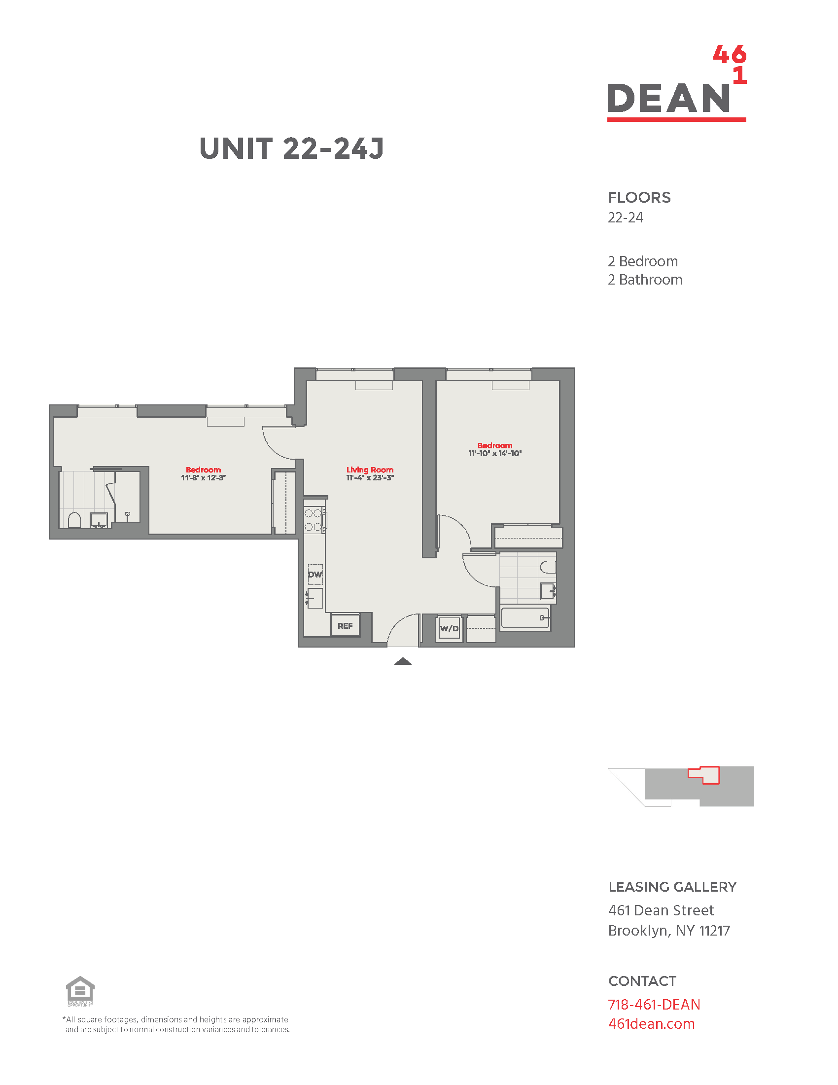 Floor plan for 2 beds, 2 baths, 978 sqft