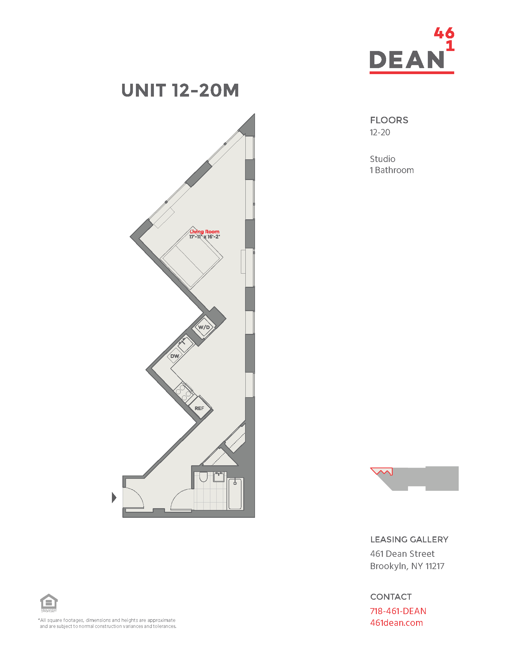 Floor plan for studio, 1 bath, 740 sqft