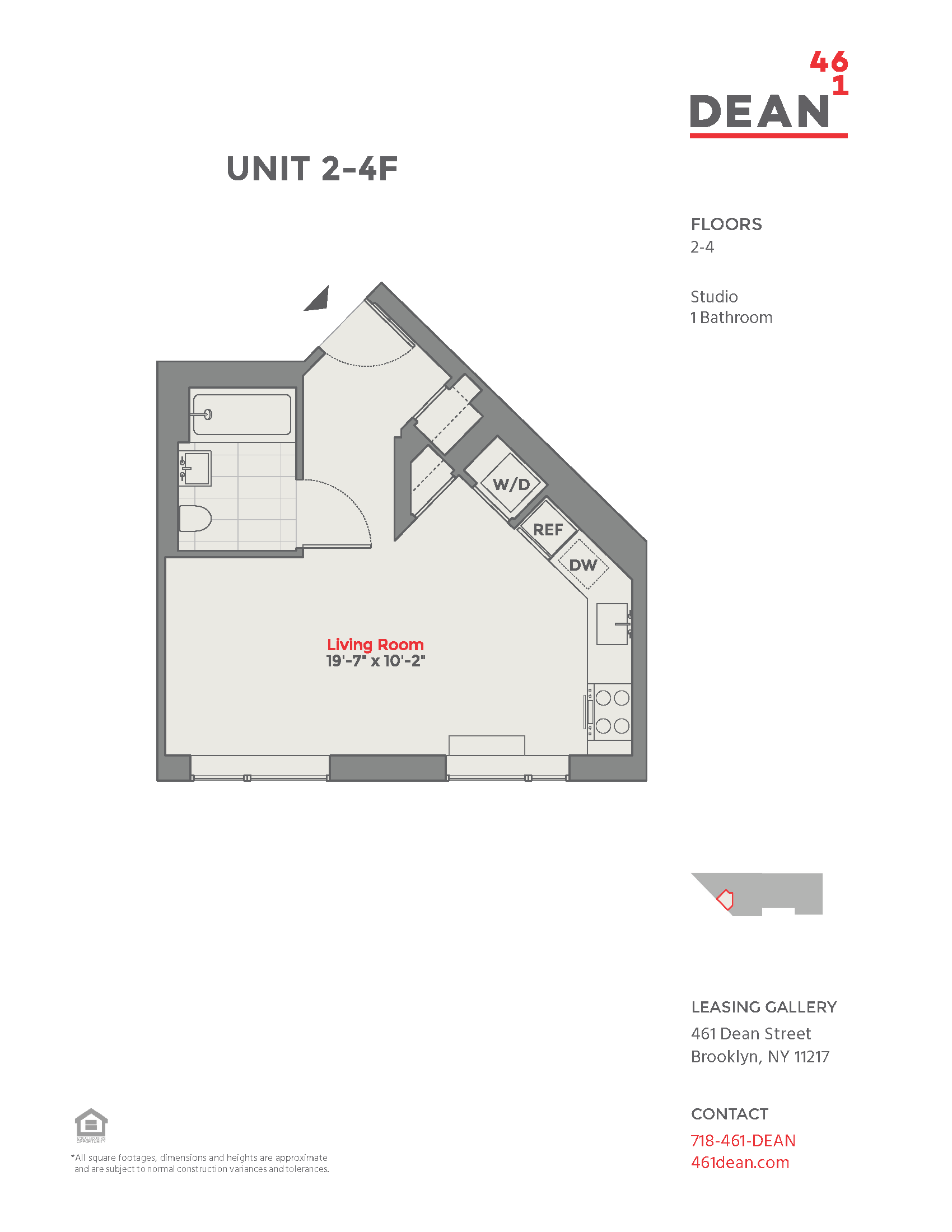 Floor plan for studio, 1 bath, 419 sqft