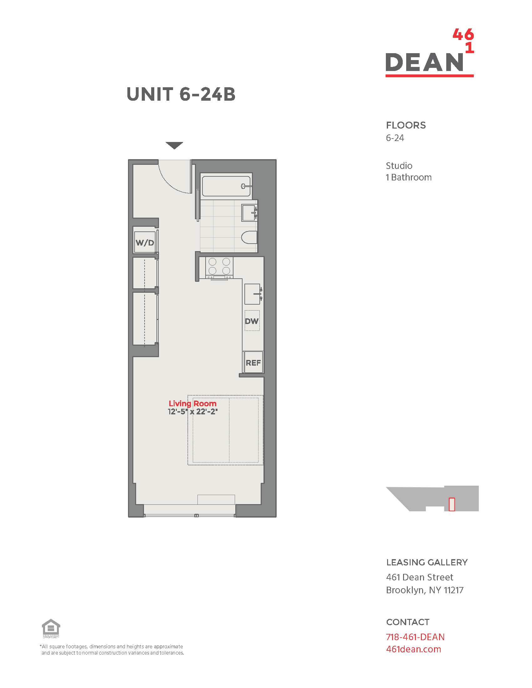 Floor plan for studio, 1 bath, 435 sqft