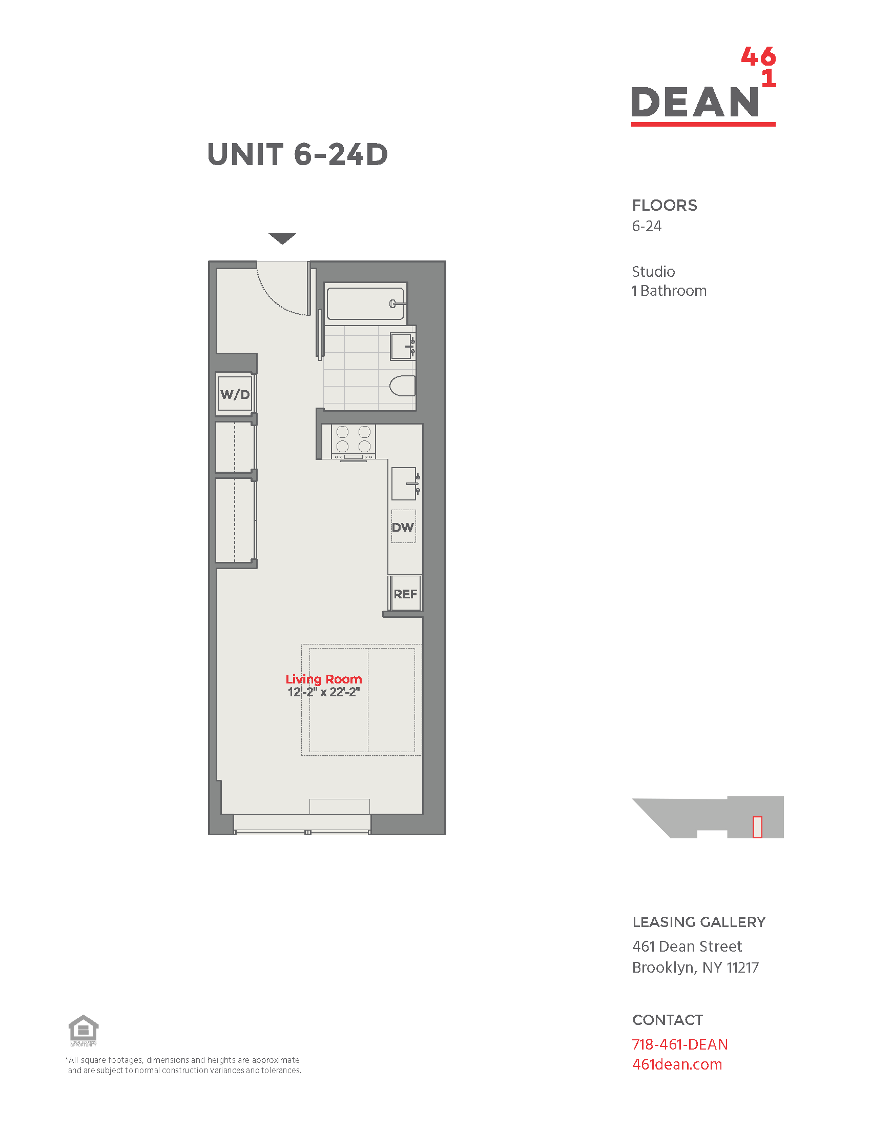 Floor plan for studio, 1 bath, 440 sqft