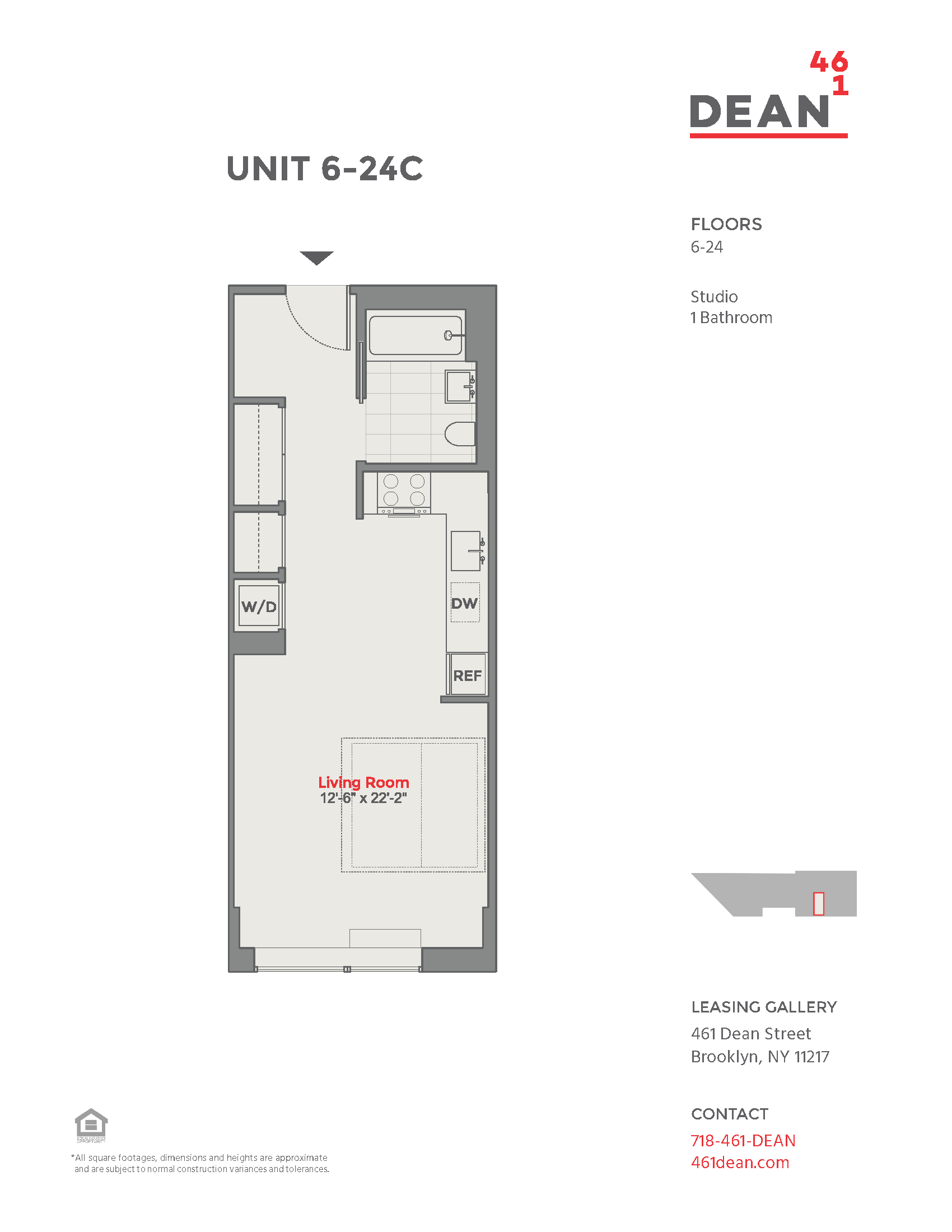 Floor plan for studio, 1 bath, 441 sqft