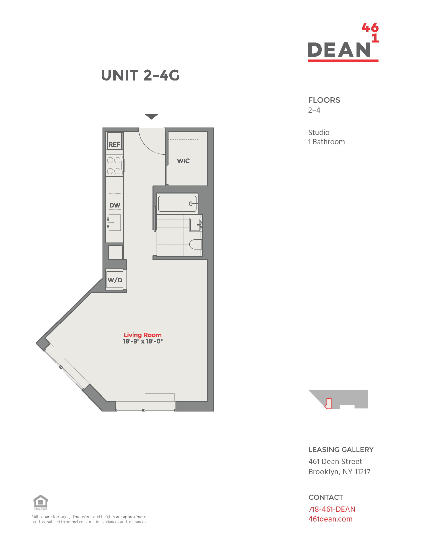 Floor plan for studio, 1 bath, 500 sqft