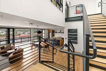Staircase and living room view