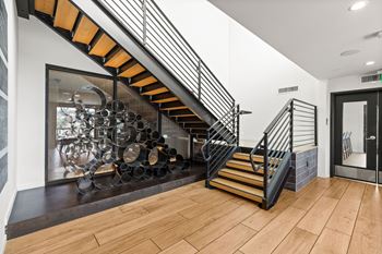 Staircase with metal railings