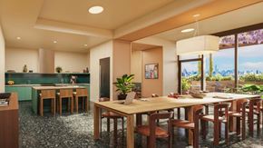 New York apartment for rent - A dining room with a long table and chairs.