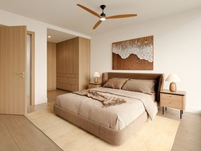 San Marcos apartment for rent - A bedroom with a large bed and a ceiling fan.