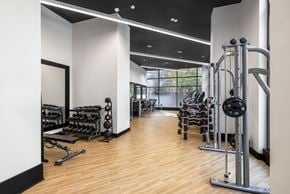 Arlington apartment for rent - A gym with a variety of equipment including weights and weight machines.