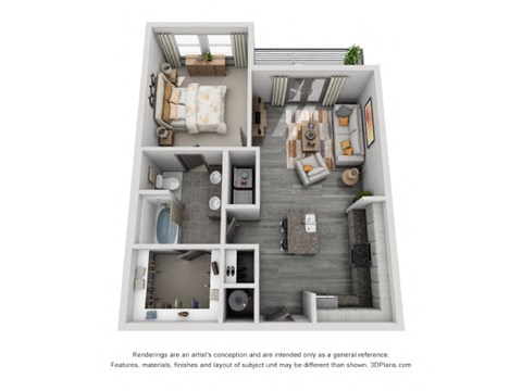 Floor plan for 1 bed, 1 bath, 778 sqft