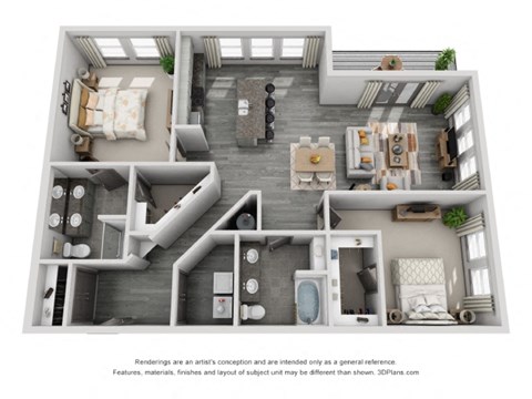 Floor plan for 2 beds, 2 baths, 1183 sqft