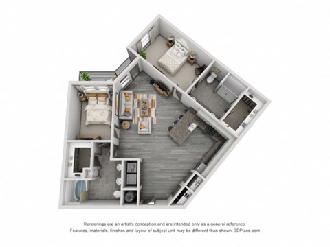 Floor plan for 2 beds, 2 baths, 1238 sqft