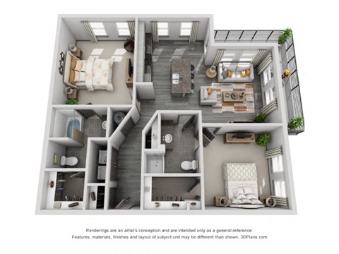 Floor plan for 2 beds, 2 baths, 1438 sqft