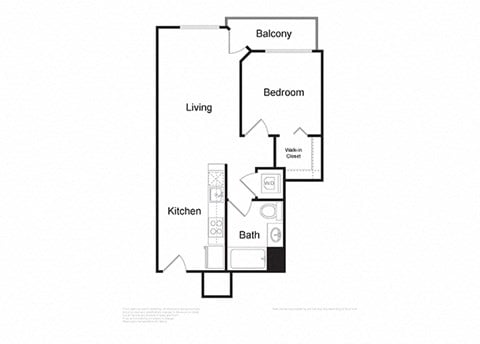Floor plan for 1 bed, 1 bath, 540 sqft