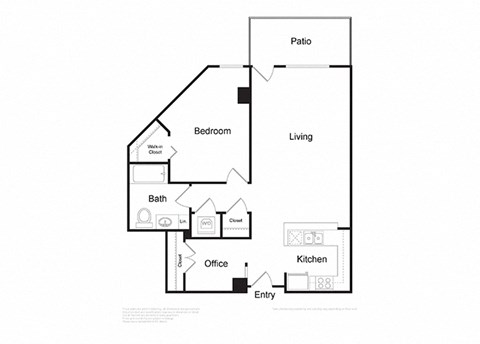 Floor plan for 1 bed, 1 bath, 874 sqft