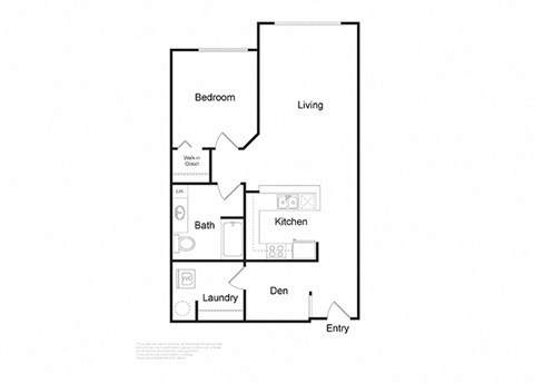 Floor plan for 1 bed, 1 bath, 781 sqft