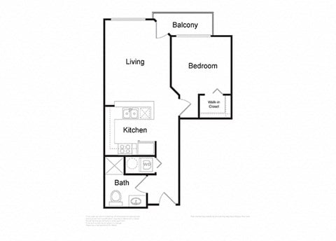 Floor plan for 1 bed, 1 bath, 600 sqft