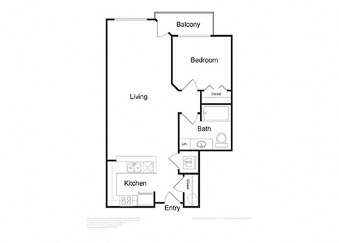 Floor plan for 1 bed, 1 bath, 681 sqft