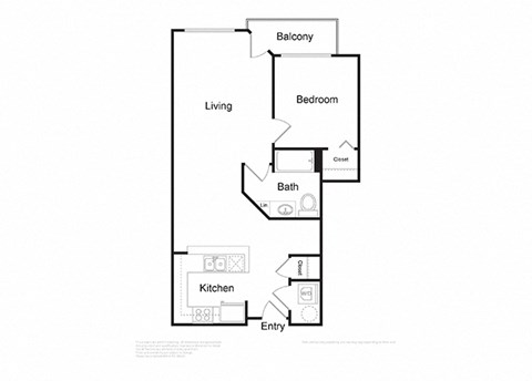 Floor plan for 1 bed, 1 bath, 708 sqft