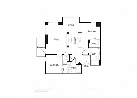 Floor plan for 2 beds, 2 baths, 1019 sqft