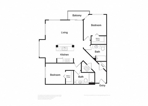 Floor plan for 2 beds, 2 baths, 1125 sqft