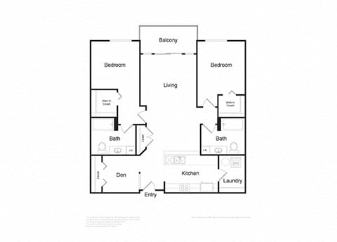 Floor plan for 2 beds, 2 baths, 1141 sqft