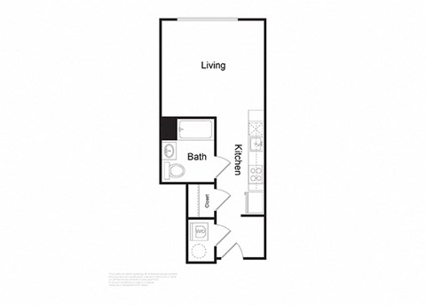 Floor plan for studio, 1 bath, 383 sqft