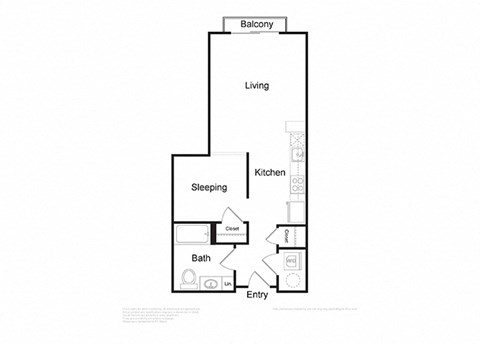 Floor plan for studio, 1 bath, 500 sqft