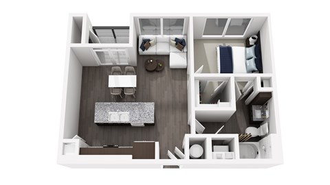 Floor plan for 1 bed, 1 bath, 712 sqft