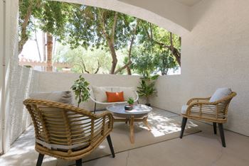 Expansive private patio or balcony with storage