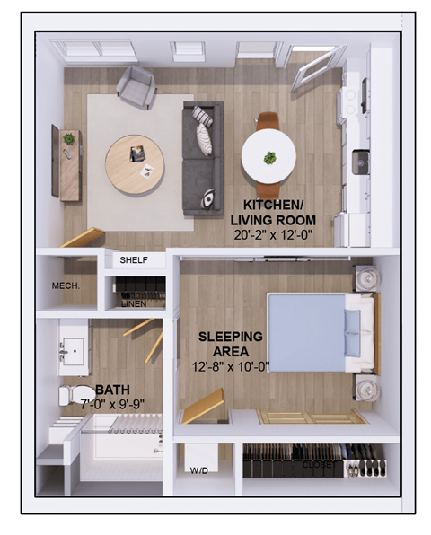 Floor plan for studio, 1 bath, 560 sqft