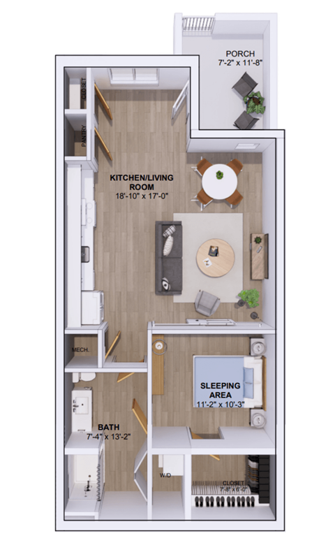 Floor plan for studio, 1 bath, 765 sqft