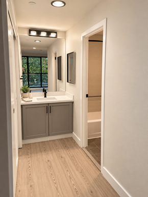 San Francisco apartment for rent - A bathroom with a sink and a mirror.