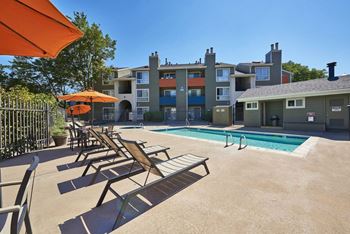 Outdoor pool with large deck area